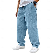 voordelige casual broek-Voor heren Broek Corduroybroek Wijde broek Vrijetijdsbroek Trekkoord Elastische taille Effen Comfort Ademend Volledige lengte Casual Dagelijks Buiten Modieus Streetwear blauw Zwart Micro-elastisch