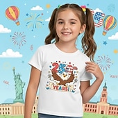  100% Baumwolle Kinder Mädchen Blau Schwarz Weiß Grafik Adler 250-jähriges Jubiläum T-Shirt Rundhalsausschnitt Kurzarm Urlaub Sport & Outdoor Alltagskleidung Aktiv Mode Lässig Drucken Sommer