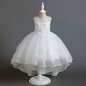 baratos Vestidos de Menina das Flores-Flower Girl Dress Girls' Formal Dress Wedding Attire Party Wedding Formal Adorable Formal Princess First Communion Dress Patchwork Mesh Solid Color Sleeveless Crew Neck White Pink 4 years+