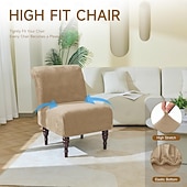 cheap Futon Sofa Cover-Velvet Armless Accent Chair Cover, Soft Stretch Accent Chair Slipcovers Without Arms Removable Armless Chair Furniture Protector Covers for Living Room/Dining Room/Hotel