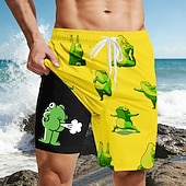  Per uomo Cartoni animati Rana Divertente Pantaloncini foderati Pantaloncini da bagno 2 in 1 Pantaloncini da mare Misura del girovita medio Hawaiano Vacanza al Mare Tasche Laterali Con Fodera a