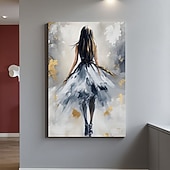 זול ציורי אנשים-ציור שמן בעבודת יד מופשט עם טקסטורה של נערת בלרינה, נערת רוקדת פיגורטיבית, ציור שמן, אמנות קיר, ציור זהב אפור גדול במיוחד, אימפרסיוניזם, ציור שמן דקורטיבי