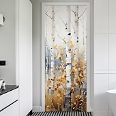 abordables Banners de Garaje y Puerta-Banner de bosque de abedul nórdico, paisaje natural, colgante de pared, árboles blancos, hojas doradas, arte para puerta, entrada, dormitorio, decoración del hogar