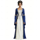 levne Šaty-Středověké Renesanční Šaty Pláštěnka Dámské šaty Čerodějnice Šlechtic Královský oděv Maškarní kostým Dámské Keltské Fantazie předvečer Všech svatých Karneval Výkon LARP Ren Faire Dospělé Šaty