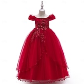 ieftine Rochițele pentru fetița cu flori-Copii Fete Rochie de petrecere Culoare solidă Fără manșon Ocazie specială Zi de Naștere Prințesă Dulce Poliester Maxi Rochie de petrecere Vară Primăvară 4-13 ani Șampaniu Roz Îmbujorat Roșu Vin
