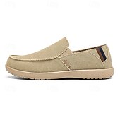 cheap Slip-On Casual Shoes-Men's Beige Canvas Slip-On Shoes, Soft Lightweight Construction, Minimalist Casual Style, Suitable for Everyday Wear, Travel &amp; Leisure