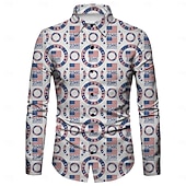 economico Cime-250° anniversario USA Retrò Vintage Anni '70 Camicia Camicia Aloha Lunghe Hippie Geometrico Etnico Costume Per uomo Mascherata 4 Luglio Feste Giorno dell'Indipendenza Adulti Camicia