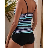 お買い得  サーフィンタンクiniとビキニ-女性用 ミディアム サーフィン用タンキニ＆ビキニ 水着 タンキニ 縞柄 オープンバック UVプロテクション 弾性ある ノースリーブ スイムウェア サーフィン 潜水 水泳 夏