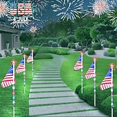  Amerikanske flagg solcelledrevne hagelys, LED 7 fargeskiftende amerikansk flagg landskapslys, 4. juli utendørs dekor stjerne solcelledrevne stakelys for hage terrasse gangvei sti