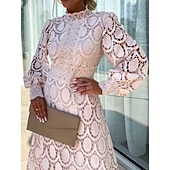 economico Abiti in pizzo bianco-Per donna Abito Midi Abito maxi Abito Bianco Abito in Pizzo Vestito Casual Elegante Moda Moderno All'aperto Vacanza Uscire Vestibilità regolare Taglia piccola Geometrico Manica Lunga Collo Alto Collo