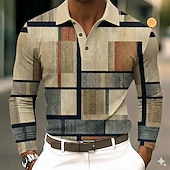 cheap Men's Color Block Polo-Men's Color Block Polo Shirts Long Sleeve Polo Shirts Lapel Business Casual Outdoor Athleisure Daily Wear 3D Print Buttons Spring Fall Blue Purple Brown