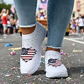 cheap Women Shoes-Women's USA Flag Graphic Slip-On Sneakers - Cushioned Breathable Athletic Shoes, Patriotic Sport Casual Style for Parades, USA, Travel &amp; Daily Wear