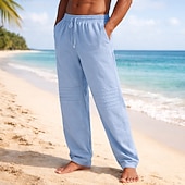 preiswerte Urlaub-Herren Leinenhosen Hose Sommerhose Baggy-Hosen Strandhose Kordelzug Elastischer Bund Gerader Schnitt Einfach Komfort Atmungsaktiv Volle Länge Lässig Täglich Outdoor Mode Klassicher Stil Schwarz