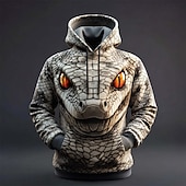 cheap Animal Print-3D Realistic Teal Green Snake Head Hoodie Mens All Over Print Sweatshirt Orange Eyes Scale Texture Pullover Clothing Apparel S M L XL XXL XXXL