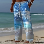 ieftine Pantaloni casual cu imprimeu pentru bărbați-Bărbați Ocean Peisaj Mare Pantaloni Pantaloni largi Pantaloni casual Talie medie Hawaiană În aer liber Vacanță Costum de plajă Talie elastică cu șnur Pantaloni din material textil cu buzunare Var