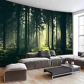 abordables Tapices de pared-Nature Forest Wall Tapestry Green Tree Avenue Path Sunlit Park Scenery Wall Hanging For Living Room Bedroom Office Home Decor