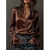  Dames Blouse Knop Effen Kleur Elegant Stijlvol Basic Lange mouw Overhemdkraag Normale tops Dagelijks Werk Wit Champagne Marineblauw Bruin Lente Herfst Winter