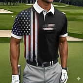  4th of July 2026 250th Men's American US Flag Golf Sports Polo Shirts Short Sleeve Polo Shirts Collared Shirts Casual Athleisure Festival Outfit Buttons Summer Spring Black