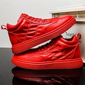 economico Sneakers Casual-sneakers alte rosse da uomo: design traspirante, eleganti e comode, perfette per lo sport, l'abbigliamento casual e le attività all'aperto