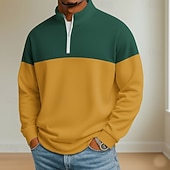 economico Polo geometrica da uomo-Per uomo Blocco di colori Polo Manica Lunga Colletto Mao Athleisure Vacanza Athleisure Casual Quotidiano Stampa 3D Primavera Autunno Blu Nero Giallo