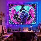 cheap Blacklight Tapestries-Blacklight Tapestry UV Reactive Wall Hanging Glow in the Dark Angel Wings Wall Art Blacklight Poster for Bedroom Party Dorm and Festival Decor