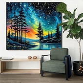 abordables Tapices de pared-Tapiz de auroras boreales, noche estrellada, bosque, colgante de pared, paisaje natural psicodélico para dormitorio, sala de estar, sala de yoga, espacio de meditación, decoración