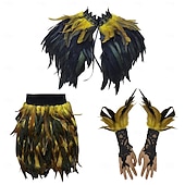 voordelige Accessoires-Carnaval 2026 Rio Carnaval Samba Accessoires 3-delig Vrouwen Veer Kostuum Set Gotische Veer Cape Sjaal Mini Rok  Lange Kant Polsmanchetten Brazilië Festival Performance Kostuum