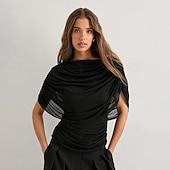 billige Plain t-skjorte-Dame T skjorte Rynket Lapper Grafisk عادي Stilfull Varmt Sexy Ermeløs Ermeløs Cowl-hals Vanlige topper Daglig Ut på byen Helg Svart Hvit Brun Vår Høst Vinter