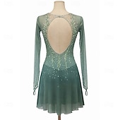abordables Vestidos de Patinaje Artístico-Vestido de patinaje artístico Mujer Patinaje Sobre Hielo Vestidos Verde Retazos Costura asimétrica Alta elasticidad Entrenamiento Competición Ropa de Patinaje Clásico Cristal / Strass Manga Larga