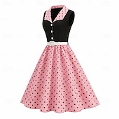 halpa Mekot-1950-luku Retro / vintage rockabilly Keskipäivä Swing -mekko Flare mekko Hihaton Pistekuvio Muotoonommeltu Keinu Naamiaispuku Naisten Karnevaali Ystävänpäivä Naamiaiset Loma Arkikäyttö Tyttöjen
