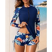 abordables Rash Guards de Una Pieza-Mujer Camiseta Protección Solar Surf Traje de baño 2 Piezas Tropical Boyleg Protección UV Secado rápido Elástico Manga Larga Bañadores Traje de baño Surf Playa Natación Verano