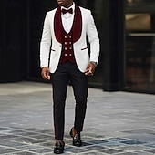 رخيصةأون بدلات الحفلات-ملك الرجال توكسيدو بدلات الحفلات زفاف الشاطئ حفل زفاف ربيعي وردي بلاشيهغ عنابي للربيع والصيف بدلة فتحت الصدر عريضة موضة كاجوال بقع قياس نحيل 3 قطعة مجموعة زر واحد صدر واحد