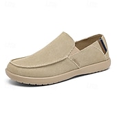 cheap Slip-On Casual Shoes-Men's Beige Canvas Slip-On Shoes, Soft Lightweight Construction, Minimalist Casual Style, Suitable for Everyday Wear, Travel &amp; Leisure
