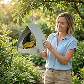 Χαμηλού Κόστους Υπαίθρια κρεμάστρα τοίχου-Κρεμαστή ταΐστρα πουλιών για κήπο με στέγη, πλαστική κρεμαστή ταΐστρα πουλιών, διακοσμητικός σταθμός ανοιχτού σχεδιασμού, ταΐστρες πουλιών για εξωτερικούς χώρους, ιδανικές για αυλή, αίθριο, κήπο και