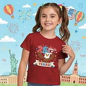  100% Baumwolle Kinder Mädchen Blau Schwarz Weiß Grafik Adler 250-jähriges Jubiläum T-Shirt Rundhalsausschnitt Kurzarm Urlaub Sport & Outdoor Alltagskleidung Aktiv Mode Lässig Drucken Sommer