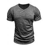 billige grunnleggende t-skjorter-Herre T-skjorte 100 % bomulls-T-skjorte Kort Erme V-hals Sommer Vår &amp; Vinter عادي Pit Strip Mote Designer Grunnleggende Grunnleggende Myk Avslappet Feriereise Gate Svart Stein Grønn Topp T-skjorte