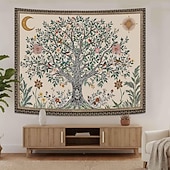 baratos Tapeçarias de Parede-Tapeçaria de parede vintage estética com árvore da vida, fundo floral botânico da natureza, decoração boêmia para quarto, arte de parede grande para decoração de apartamento ou dormitório.