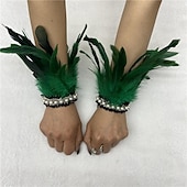 Χαμηλού Κόστους αξεσουάρ-Καρναβάλι 2026 Ρίο Καρναβάλι Σαμπά Αξεσουάρ Γυναικείου Μαύρου Φτερού Περιβραχιόνια με Δαντέλα Μαργαριταριού 1 Ζευγάρι Φυσικά Φτερά Περιβραχιόνια Βραχιόλια Κοστούμι Επίδειξης Φεστιβάλ Βραζιλίας