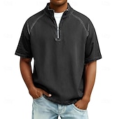 voordelige basis t-shirts-Heren Overhemd van 100% katoen met zure wassing T-shirt Korte mouw Opstaand Herfst winter Lente Herfst Effen Vintage Streetwear Casual Rits omhoog Kledingstuk geverfd Standaard Casual Huis Straat