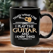 halpa Mukit ja kupit-hauska lahjamuki, sitä minä teen, soitan kitaraa ja tiedän asioita, musta keraaminen kahvimuki, humoristinen musiikin ystävän kuppi, lahja kitaristeille, muusikoille, bändin jäsenille ja rock-faneille