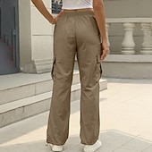 preiswerte Cargohose für Damen-Damen Cargo-Hosen Hose Freizeithose Urlaub Mode Alltagstauglich Volle Länge Hohe Taille Einfarbig Einfach Kordelzug Tasche Weites Bein Komfort Schnelltrocknend Weich Unelastisch Outdoor Streetwear