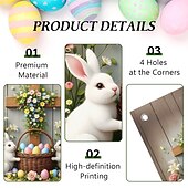 cheap Door Covers-Easter Cross Door Cover, Bunny Basket of Eggs with "Happy Easter" Greeting, Charming Holiday Decoration for Spring, Perfect for Easter Door and Outdoor Decor