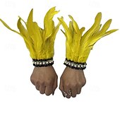 Χαμηλού Κόστους αξεσουάρ-Καρναβάλι 2026 Ρίο Καρναβάλι Σαμπά Αξεσουάρ Γυναικείου Μαύρου Φτερού Περιβραχιόνια με Δαντέλα Μαργαριταριού 1 Ζευγάρι Φυσικά Φτερά Περιβραχιόνια Βραχιόλια Κοστούμι Επίδειξης Φεστιβάλ Βραζιλίας