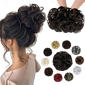 baratos Puxos-aplique de cabelo coque bagunçado, ondulado e cacheado, scrunchie volumoso, penteado elegante com coque alto para mulheres e meninas, castanho escuro