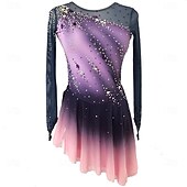 cheap Figure Skating Dresses-Figure Skating Dress Women's Ice Skating Dress Violet Pink Royal Blue Patchwork Thumbhole Stretchy Training Competition Skating Wear Classic Crystal / Rhinestone Long Sleeve Ice Skating Figure Skating