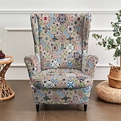 cheap Wingback Chair Cover-Wingback Chair Cover Floral Striped Geometric Printed Polyester Slipcover Full Cover Modern Foldable Fashion Korean Style Chair Protector Seat Cover Armchair Cover