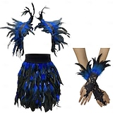 economico Accessori-Accessori Samba Carnevale 2026 Rio Carnevale 3 pezzi Set Costume Donna Piume Rosse Mantello Gothic Gonna Mini  Guanti di Pizzo Costume per Festival in Brasile