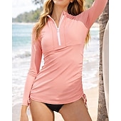 Χαμηλού Κόστους Rash Guards One Pieces-Γυναικεία Κανονικό Προστατευτικά Μαγιό με ρουχισμό Μαγιό Κορδόνι Κουμπώσου Ρυτιδωμένη πλευρά Προστασία UV Ελαστικό Μακρυμάνικο Μαγιό Σέρφινγκ Αυτοκατάδυση Κολύμβηση Καλοκαίρι