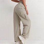 preiswerte Cargohose für Damen-Damen Cargo-Hosen Hose Freizeithose Urlaub Mode Alltagstauglich Volle Länge Hohe Taille Einfarbig Einfach Kordelzug Tasche Weites Bein Komfort Schnelltrocknend Weich Unelastisch Outdoor Streetwear
