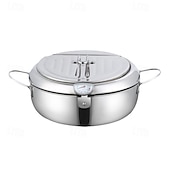 voordelige Kookgerei-Friteuse van 304 roestvrij staal met temperatuurregeling, multifunctionele oliebesparende frituurpan met uitneembaar filtermandje, universele voet voor gasfornuis &amp;inductiekookplaten, frituurpan van